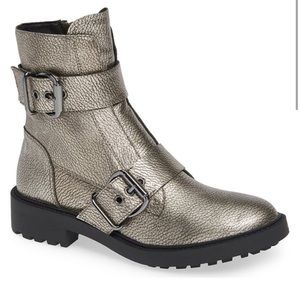 Linea Paolo gun metal silver booties, with cute buckle detail. Size 5.5.